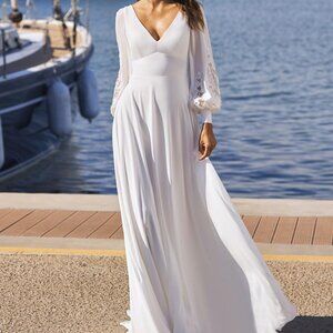 NEW Pronovias Amy wedding dress, open back, detachable bishop sleeves free veil